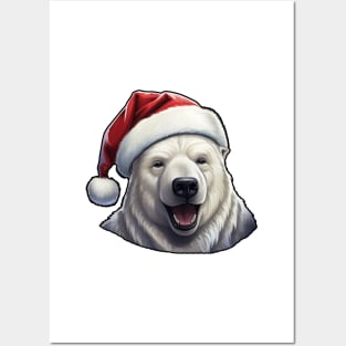 Polar Bear Wearing a Santa Hat Posters and Art